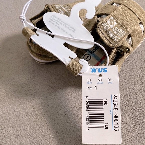 NWT Toys R US Koala Kids Baby Boy's Textile Khaki Sandals Tan Shoes Size 1 !! - Picture 4 of 8